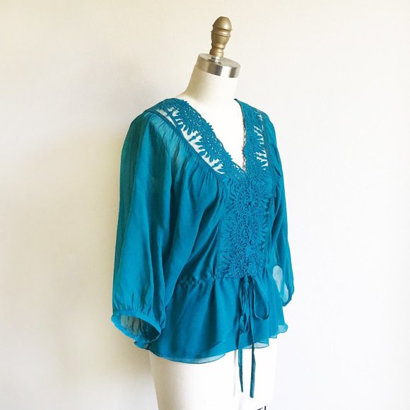 Daniel Rainn Silk Embroidered Peasant Blouse - Picture 2 of 7